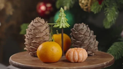 New Year decorations and decorations on the background of the Christmas tree Stock Footage 293426915