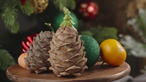 New Year decorations and decorations on the background of the Christmas tree Stock Footage 293426951