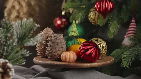New Year decorations and decorations on the background of the Christmas tree Stock Footage 293427111