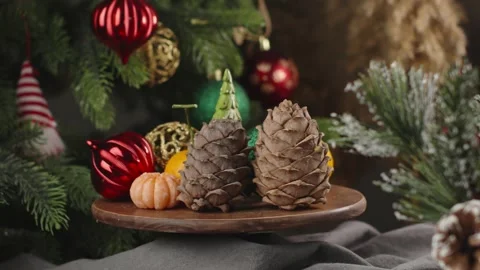 New Year decorations and decorations on the background of the Christmas tree Stock Footage 293427161