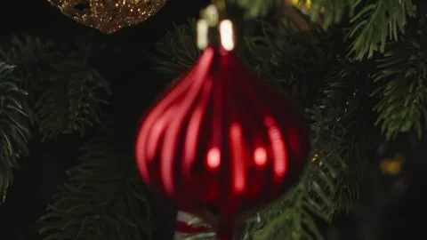 New Year decorations and decorations on the background of the Christmas tree Stock Footage 293427654