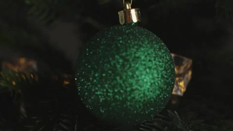 New Year decorations and decorations on the background of the Christmas tree Stock Footage 293427711