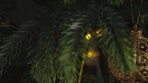 New Year decorations and decorations on the background of the Christmas tree Stock Footage 293427904