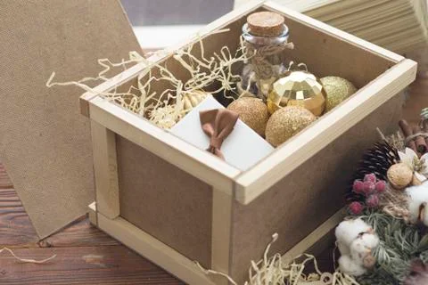 New year decorations in a box Stock Photos