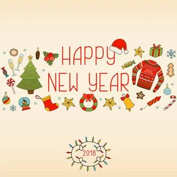 New Year decorations. Hand drawn elements Illustrazione stock