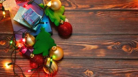 New Year decorations top view concept Stock Photos