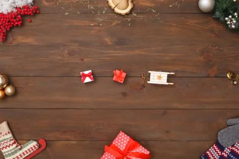 New Year. Decorative objects isolated on table top view close-up Foto stock