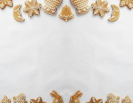 New Year Design Template with Gingerbread Cookies as a Frame and Place for .. Foto stock