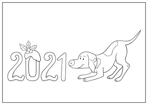 New year dog with numbers Stock Illustration
