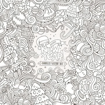 New Year doodles elements frame background Stock Illustration