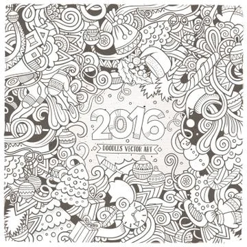New Year doodles elements frame background Stock Illustration