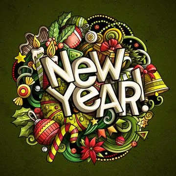 New Year doodles illustration objects and elements poster design Stock Illustration
