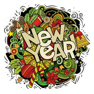 New Year doodles illustration objects and elements poster design Illustrazione stock