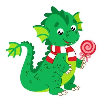 New Year Dragon with a candy in paws and in scarf Illustrazione stock