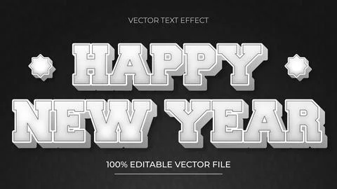 New Year Editable Text Effect Transform Emboss White Gradient Style Illustrazione stock