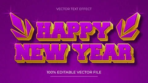 New year editable text effect purple gradient comic text style Stock Illustration