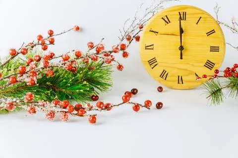 New Year eve background with clock face and hour hand shows twelve oclock. Stock Photos