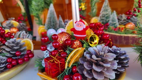 New Year Eve Decorations and Gift Boxes at the Bazaar Stock Footage 313685241