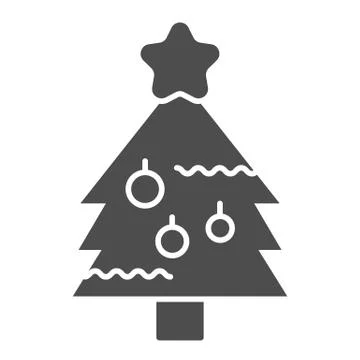 New Year eve tree solid icon. Fir-tree with decoration and starsymbol, glyph イラスト素材