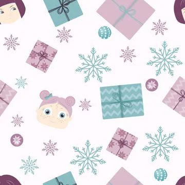 New Year Face pattern girls Stock Illustration
