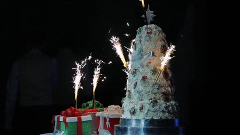 New year festive cake made in form of christmas tree Stock Footage 117533091