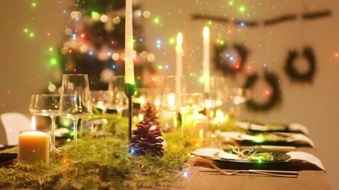 New Year Festive Table with Falling Star Confetti Animation Stock Footage 330247992