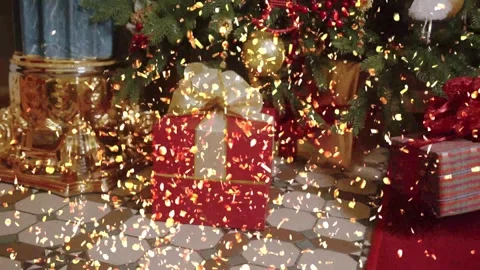 New Year Festive Table with Falling Star Confetti Animation Stock Footage 330248013