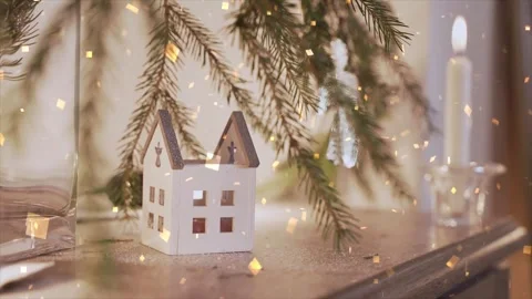 New Year Festive Table with Falling Star Confetti Animation Stock Footage 330248128