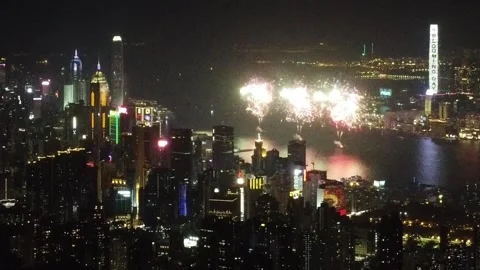 New Year Fire Work of Hong Kong from Top of Mountain View Video stock 270358993