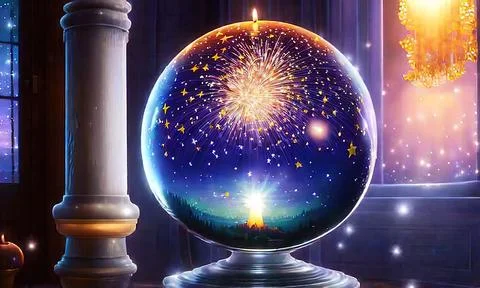 New year firework in a crystal ball Stock Illustration