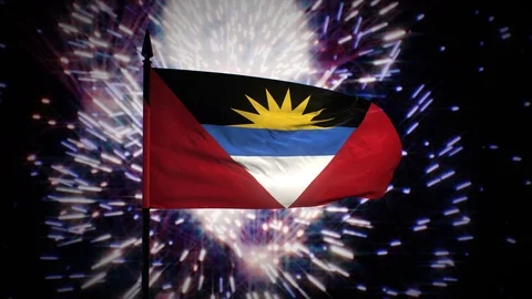New year firework flag of Antigua and Barbuda Stock Footage 100089539