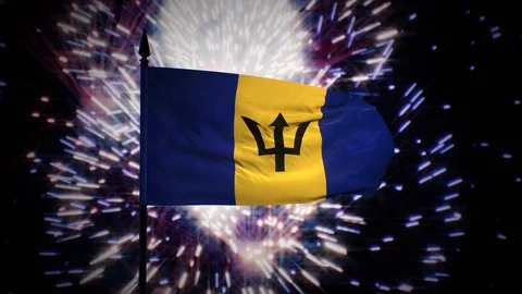 New year firework flag of Barbados Stock Footage 100090616