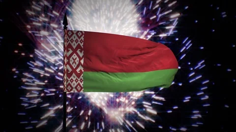 New year firework flag of Belarus Stock Footage 100090625