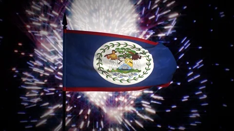 New year firework flag of Belize Stock Footage 100090779