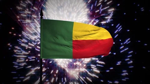 New year firework flag of Benin Stock Footage 101342225