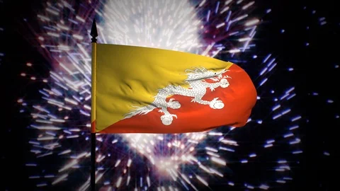 New year firework flag of Bhutan Stock Footage 100090985