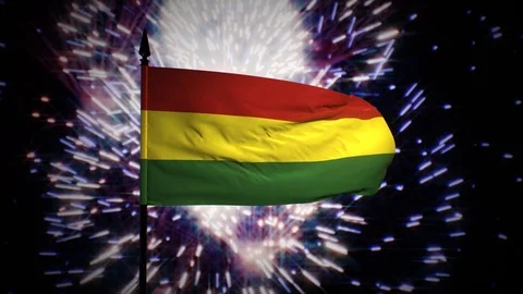 New year firework flag of Bolivia Stock Footage 100091201