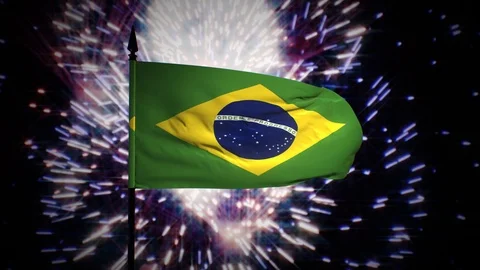 New year firework flag of Brazil Stock Footage 100091542