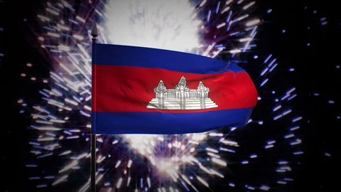 New year firework flag of Cambodia Stock Footage 100243444