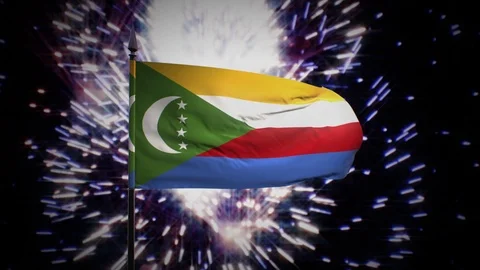 New year firework flag of the Comoros Stock Footage 101355713