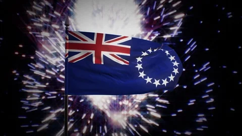 New year firework flag of the Cook Islands Stock Footage 101355781