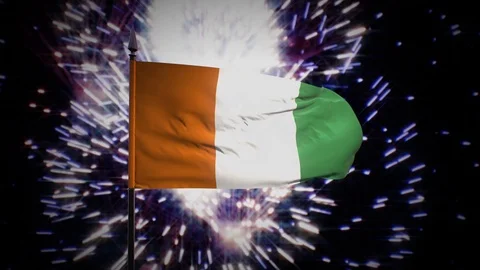 New year firework flag of Cote d Ivoire Stock Footage 100244656