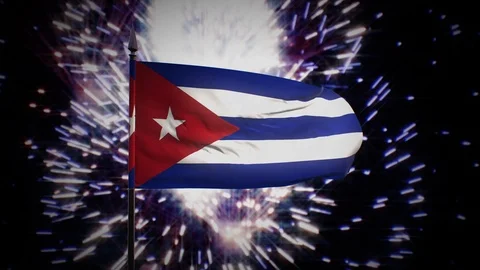 New year firework flag of Cuba Stock Footage 101344849