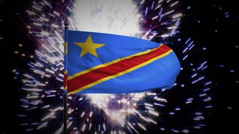 New year firework flag of the Democratic Republic of the Congo Stock Footage 101355872