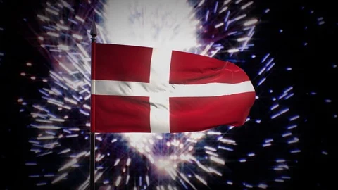 New year firework flag of Denmark Stock Footage 100245139