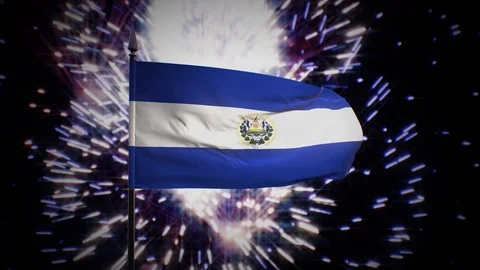 New year firework flag of El Salvador Stock Footage 100245358