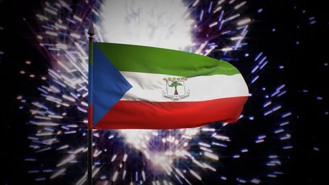 New year firework flag of Equatorial Guinea Stock Footage 101345741