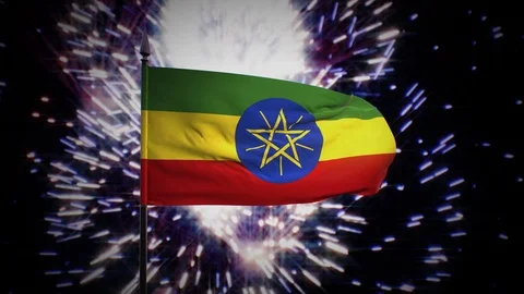 New year firework flag of Ethiopia Stock Footage 100245542