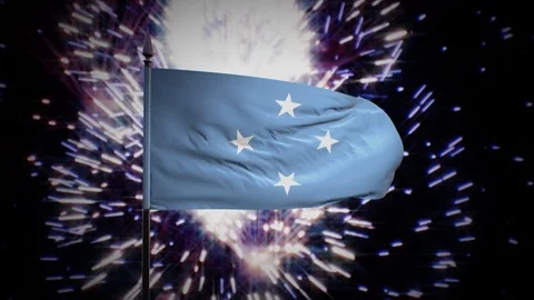 New year firework flag of the Federated States of Micronesia Stock Footage 101356032