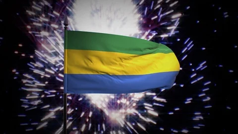 New year firework flag of Gabon Stock Footage 100245607